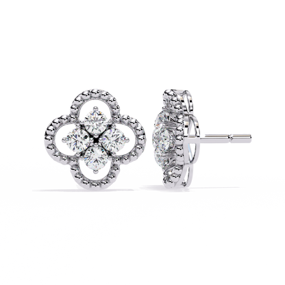18k Solid Yellow Gold Round Cut Lab Grown & Natural Diamond Vintage Minimalist Screw Back Cluster Stud Earring - HIGHCARAT DIAMONDS