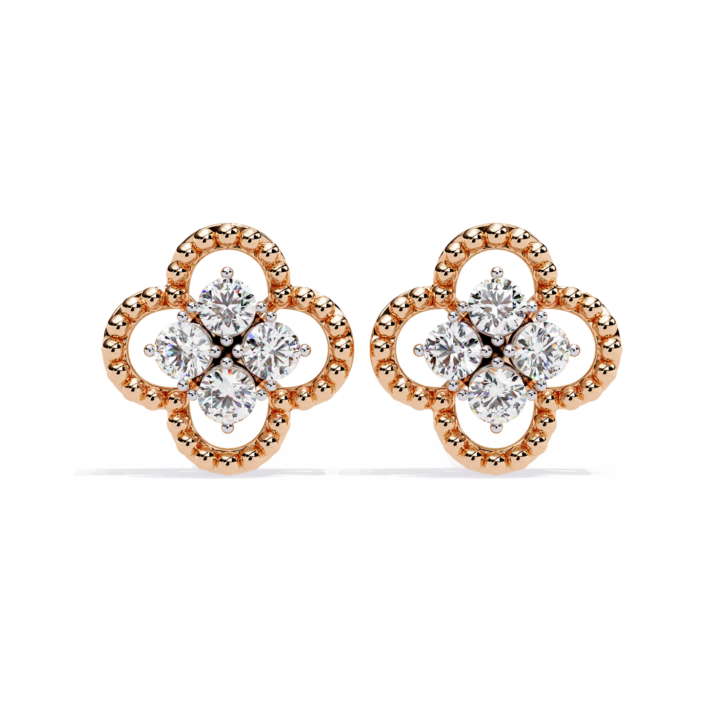 18k Solid Yellow Gold Round Cut Lab Grown & Natural Diamond Vintage Minimalist Screw Back Cluster Stud Earring - HIGHCARAT DIAMONDS