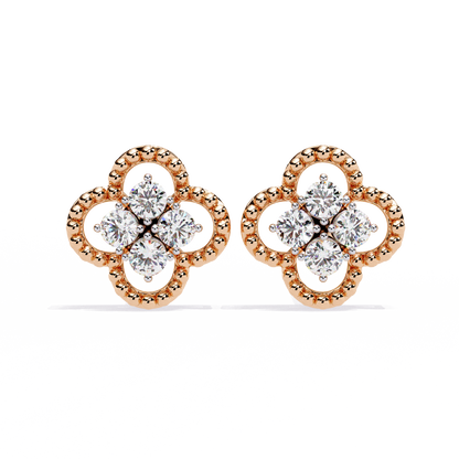 18k Solid Yellow Gold Round Cut Lab Grown & Natural Diamond Vintage Minimalist Screw Back Cluster Stud Earring - HIGHCARAT DIAMONDS
