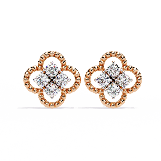 18k Solid Yellow Gold Round Cut Lab Grown & Natural Diamond Vintage Minimalist Screw Back Cluster Stud Earring - HIGHCARAT DIAMONDS