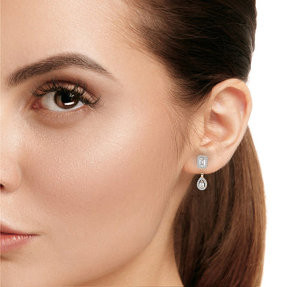 2.12ct Emerald, Pear And Round Cut High Quality Diamond Dainty Halo Style Minimalist Classic Wedding Wear Earring