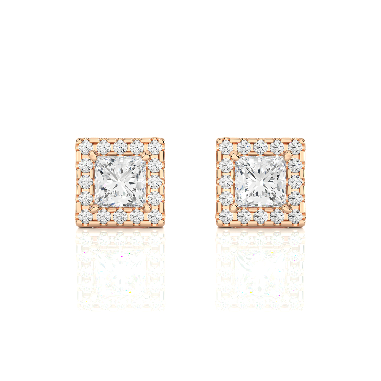 Princess Cut Lab Grown Diamond Halo Stud Earrings