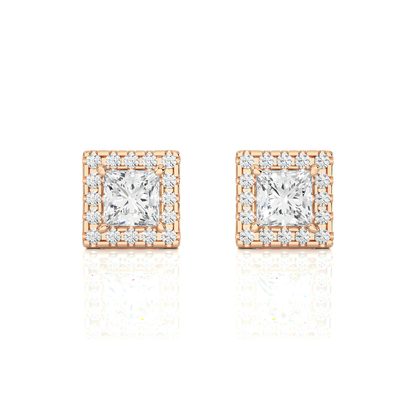 Princess Cut Lab Grown Diamond Halo Stud Earrings