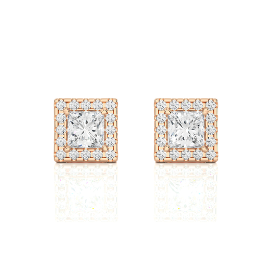Princess Cut Lab Grown Diamond Halo Stud Earrings