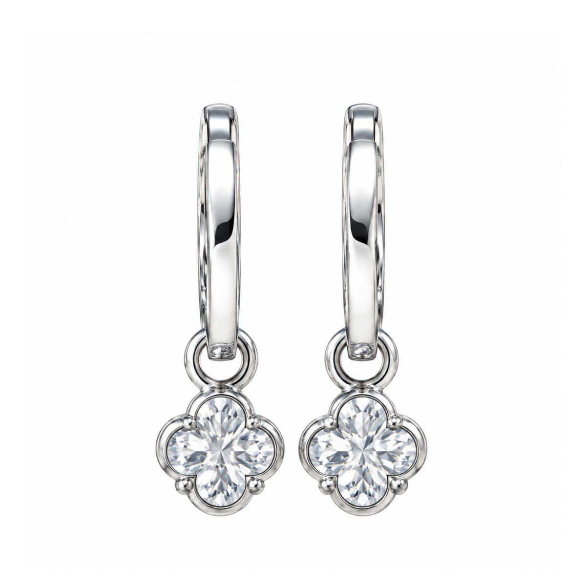 Floral And Round Diamond Drop Earrings in White Gold