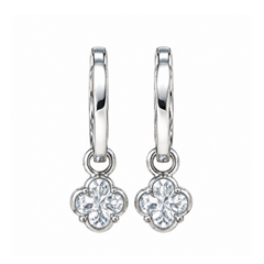 Floral And Round Diamond Drop Earrings in White Gold