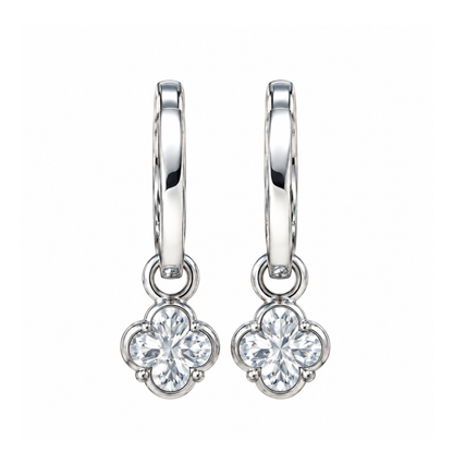 Floral And Round Diamond Drop Earrings in White Gold