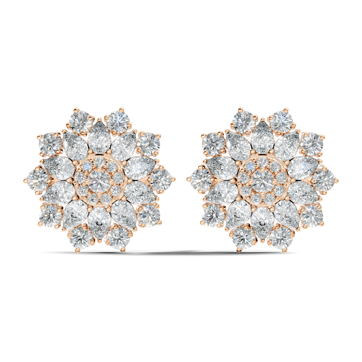 3.35 Ct Pear and Round Cut Lab Grown Diamond Floral Stud Earring