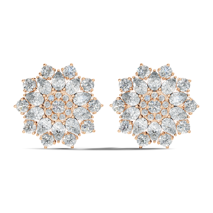 3.35 Ct Pear and Round Cut Lab Grown Diamond Floral Stud Earring