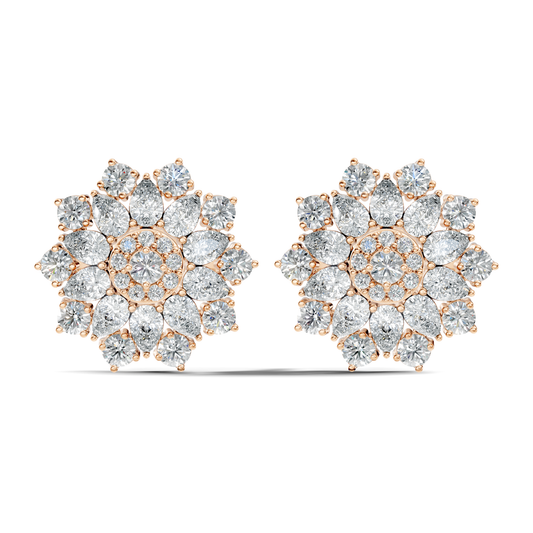 3.35 Ct Pear and Round Cut Lab Grown Diamond Floral Stud Earring