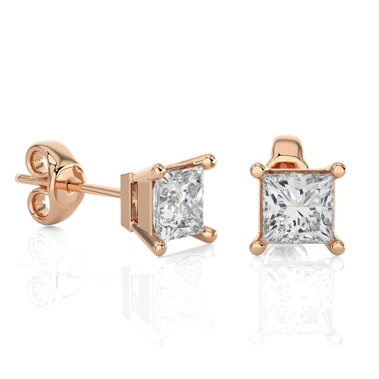 1 Carat Princess Cut Lab Grown Diamond Stud Earrings