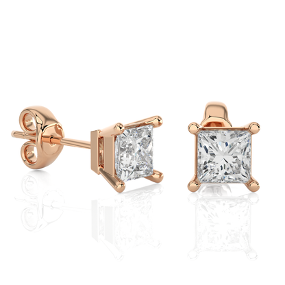 1 Carat Princess Cut Lab Grown Diamond Stud Earrings
