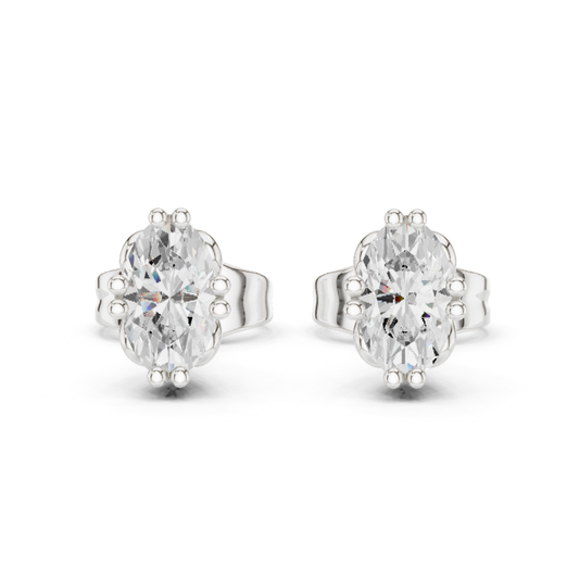 Oval Cut Solitaire Lab Grown Diamond Prong Set Stud Earring