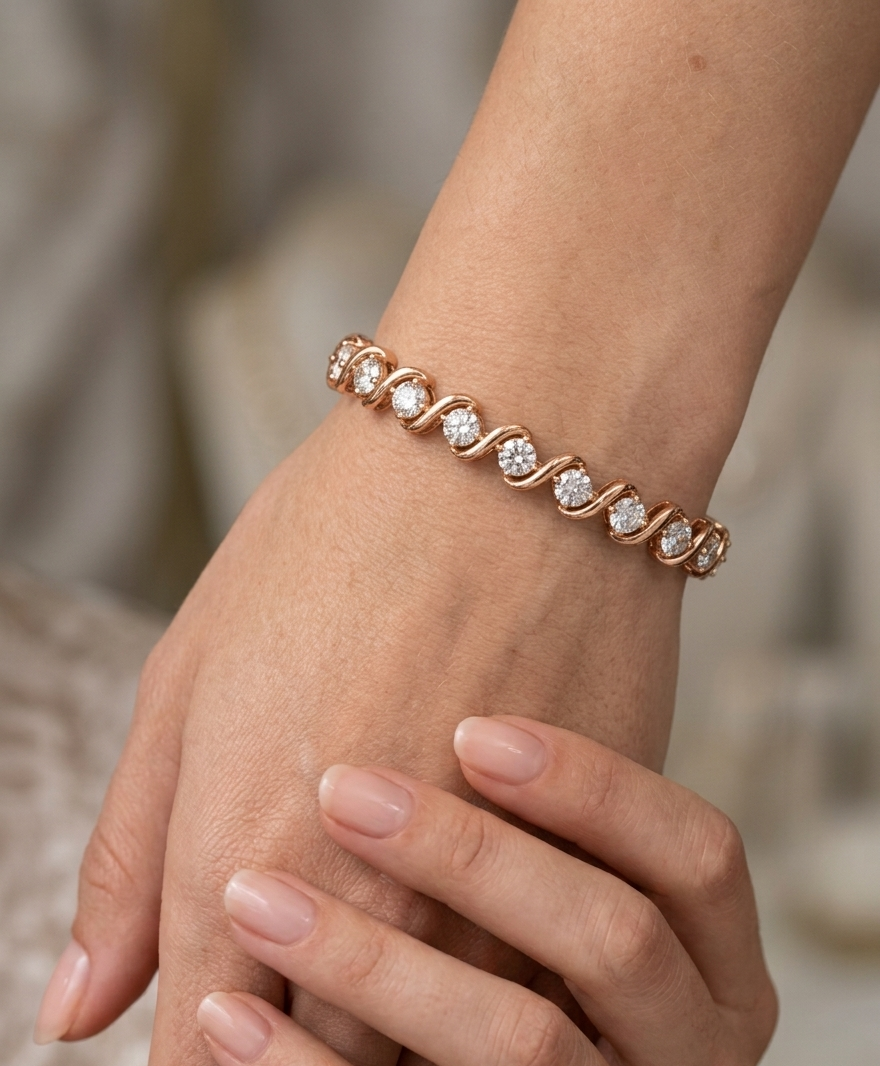 Spiral Round Cut Lab Grown Diamond Tennis Bracelet