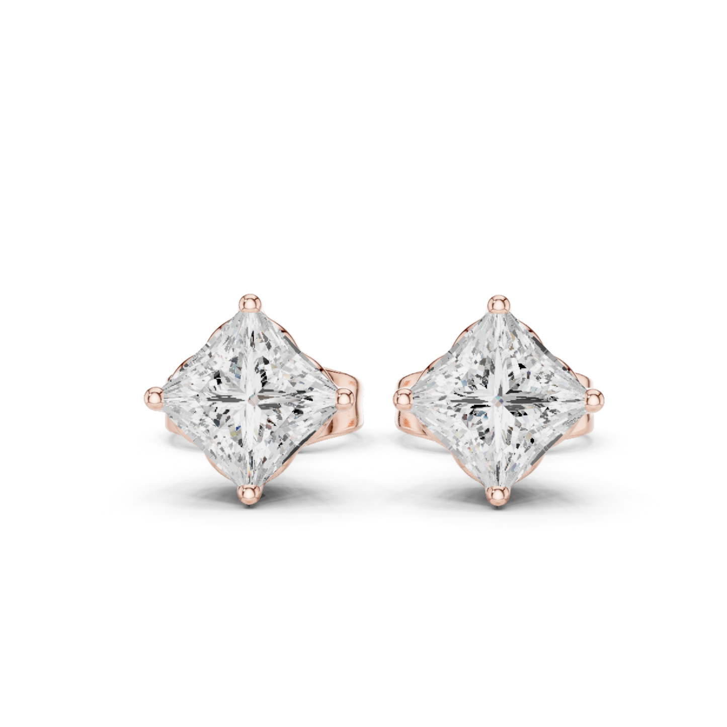Princess Lab Grown Solitaire Prong Set Diamond Stud Earring