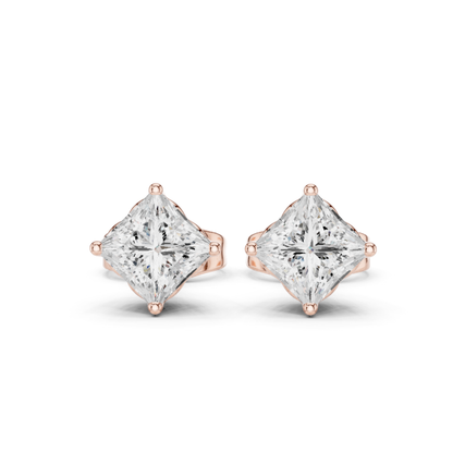 Princess Lab Grown Solitaire Prong Set Diamond Stud Earring