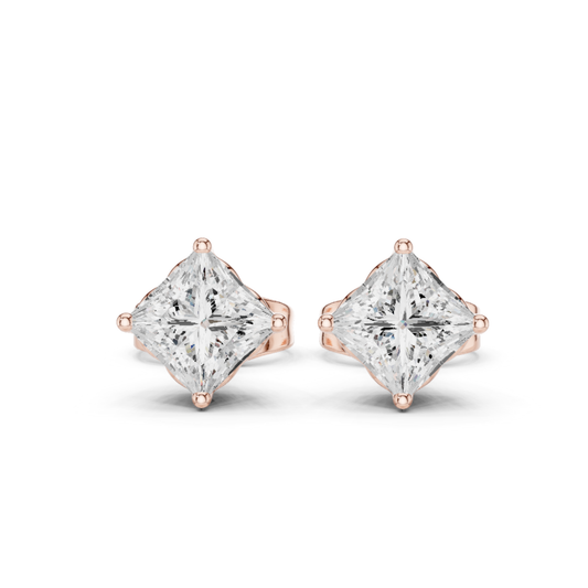 Princess Lab Grown Solitaire Prong Set Diamond Stud Earring