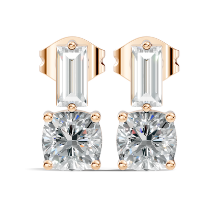 Baguette & Cushion Cut Studs Prong Set Lab grown Diamond Earring