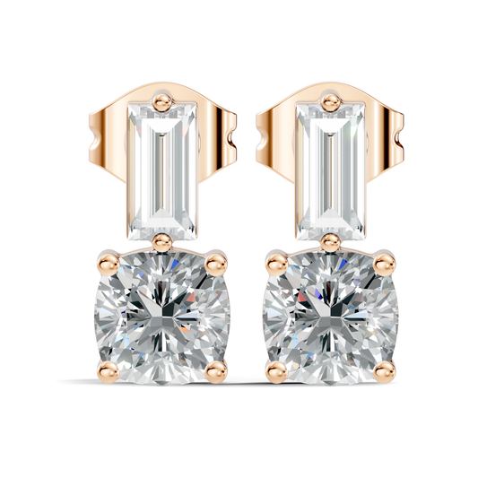 Baguette & Cushion Cut Studs Prong Set Lab grown Diamond Earring