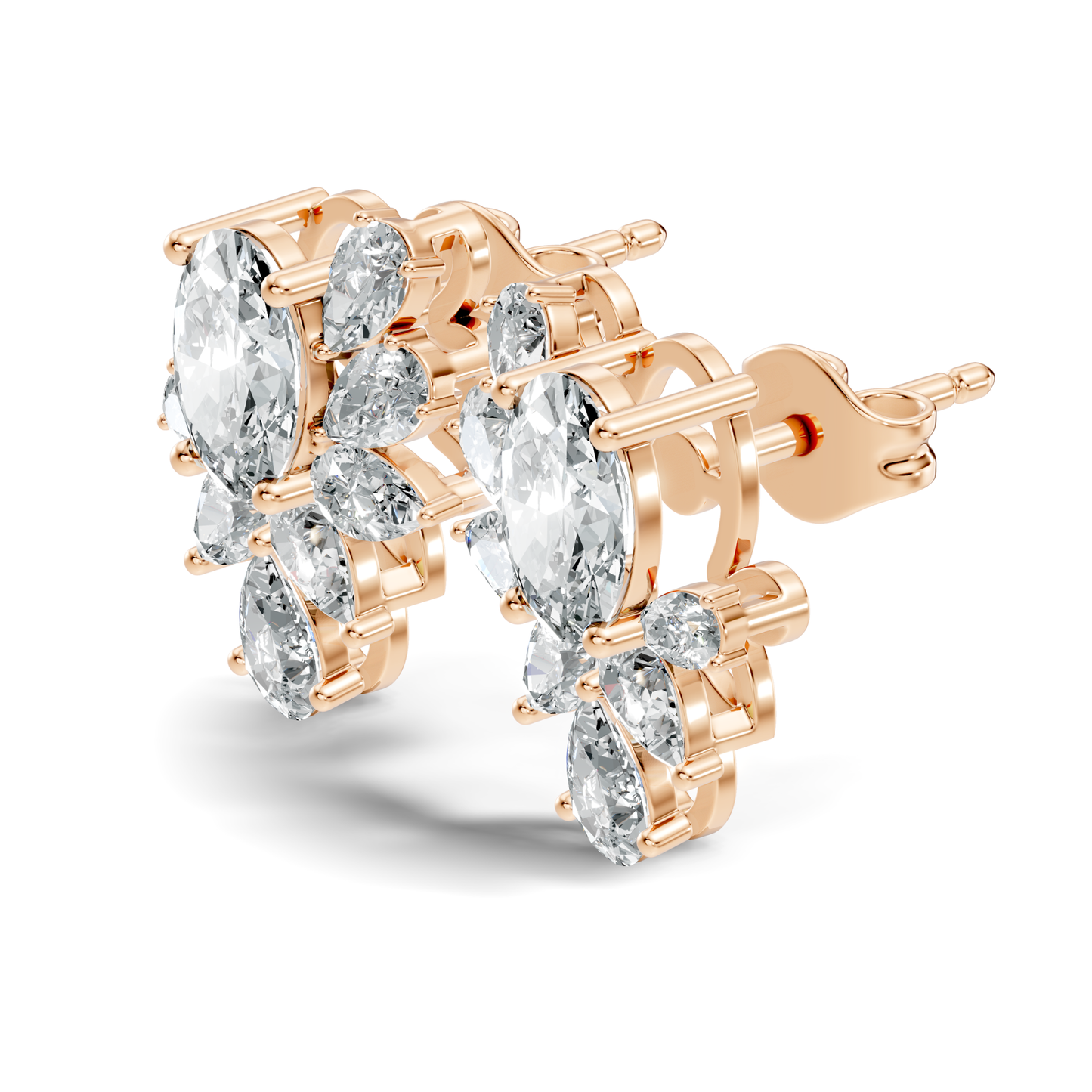 Oval and Pear Cut Lab Grown Diamond Unique Prong Stud Earring