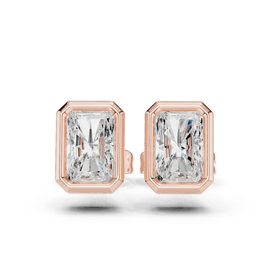 Unique 1.00CT Radiant Cut Lab Grown Diamond Vintage Handmade Bezel Set Stud Earring Gift For Her