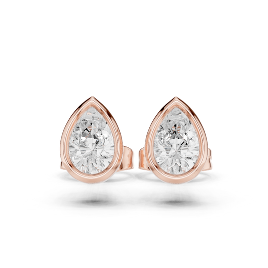 1.00CT Pear Cut Lab Grown Diamond Vintage Delicate Bezel Set Dainty Stud Earring Gift For Her