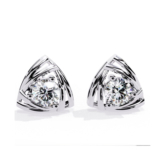 Trilliant Shape Round Cut Diamond Vintage Stud Earrings