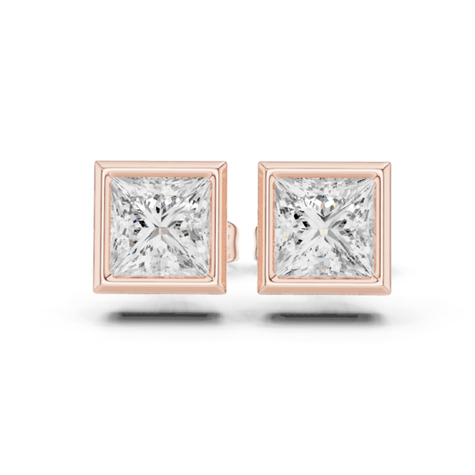 Vintage 1.00CT Princess Cut Lab Grown Diamond Elegant Dainty Bezel Set Stud Earring Gift For Her