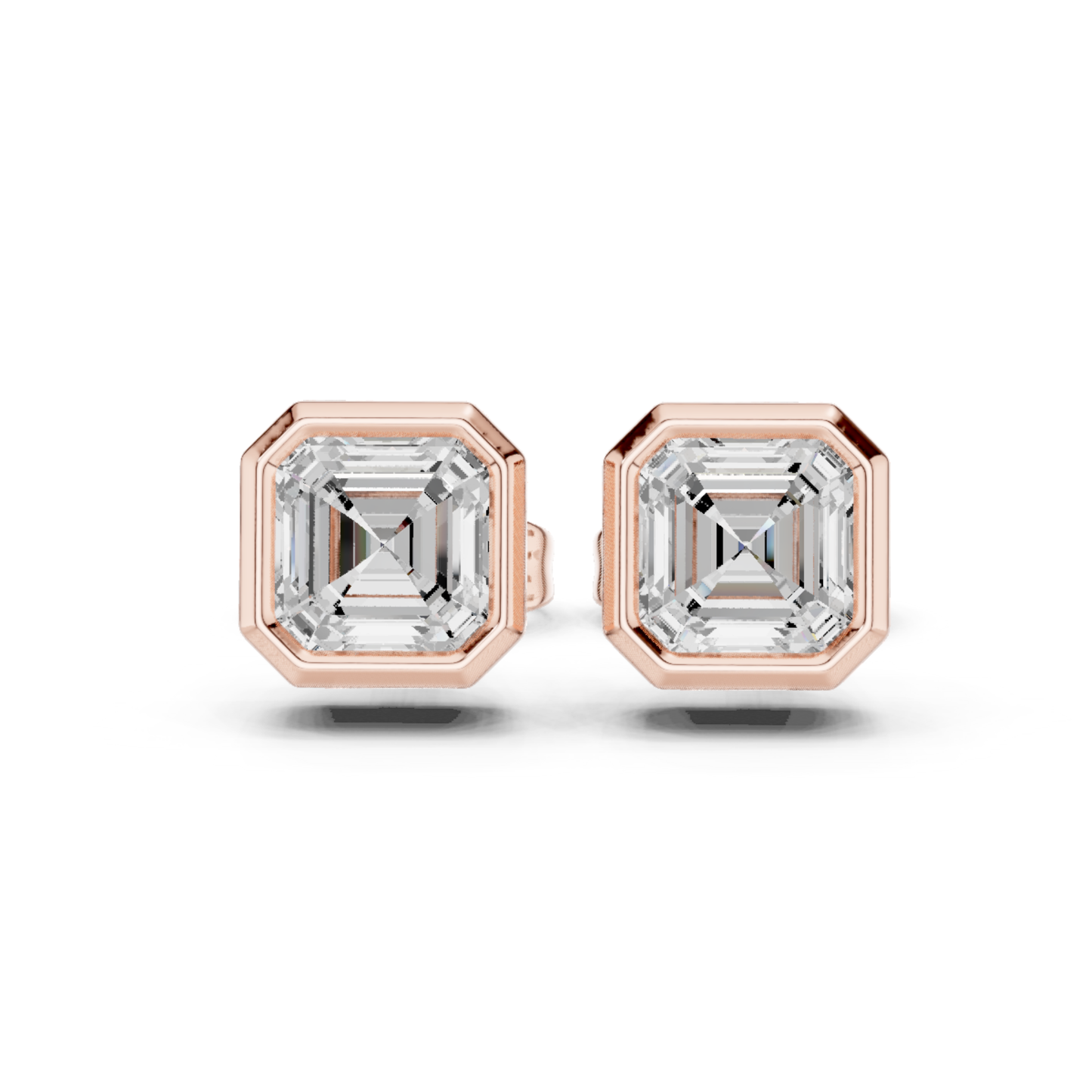 Asscher Cut Lab Grown Diamond Gold Stud Earrings