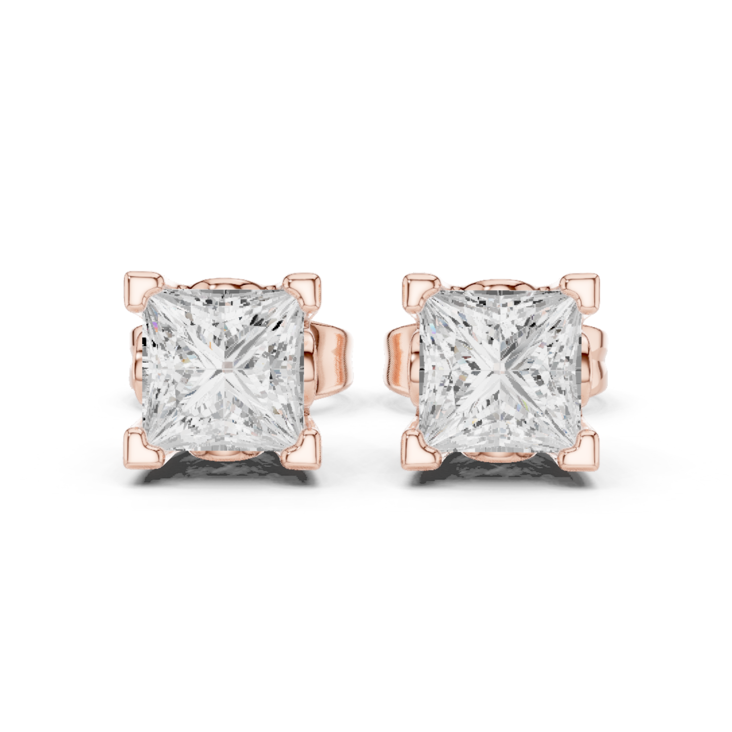 Princess Cut Solitaire Lab Grown Diamond Yellow Gold Stud Earring
