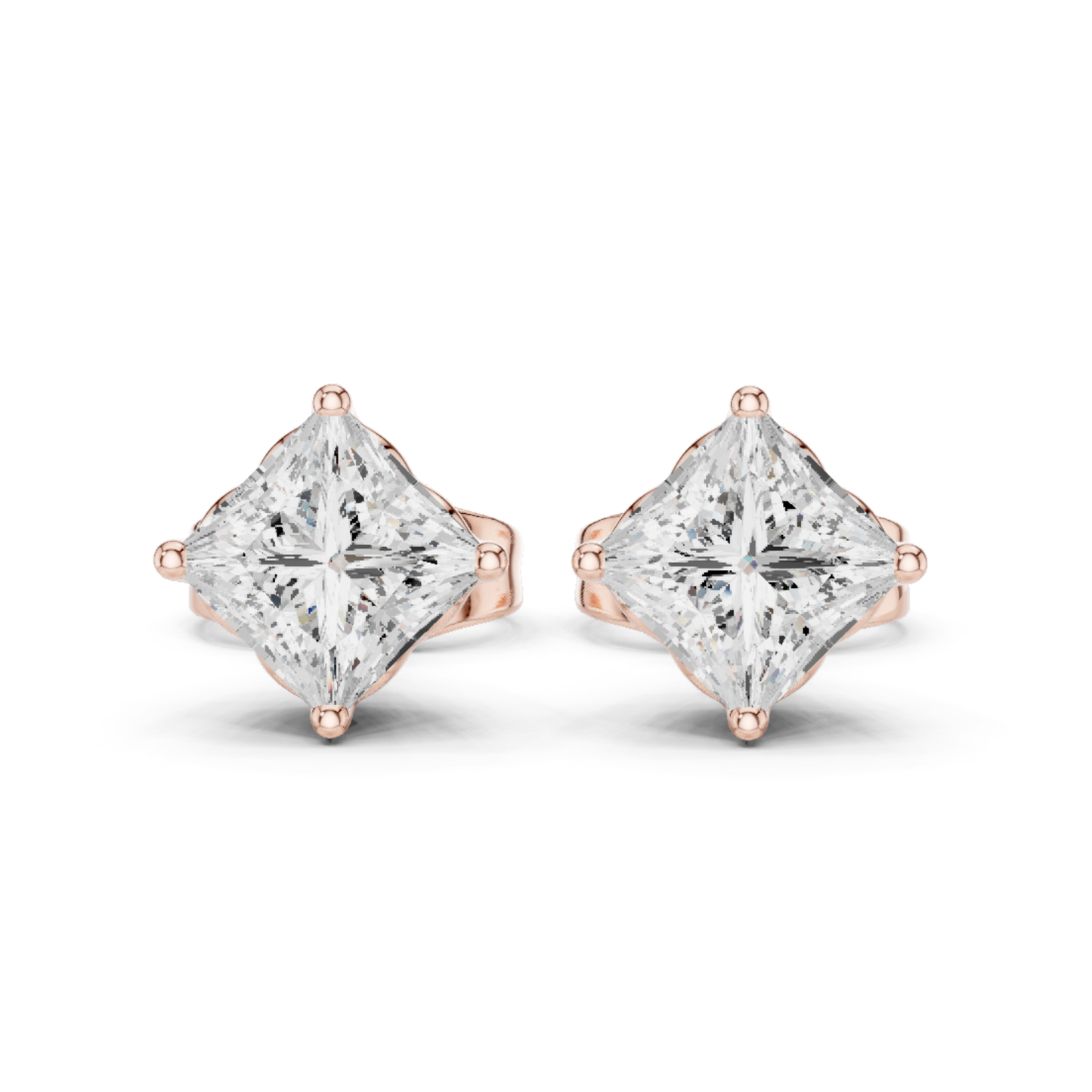 Princess Cut Lab Grown Diamond Prong Set Stud Earring