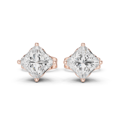Princess Cut Lab Grown Diamond Prong Set Stud Earring