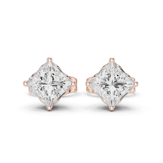 Princess Cut Lab Grown Diamond Prong Set Stud Earring