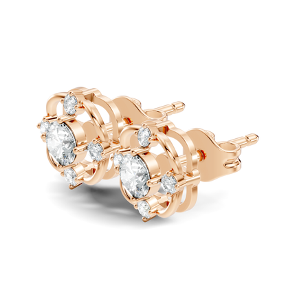 Round Cut Lab Grown Diamond Floral Cluster Square Stud Earring