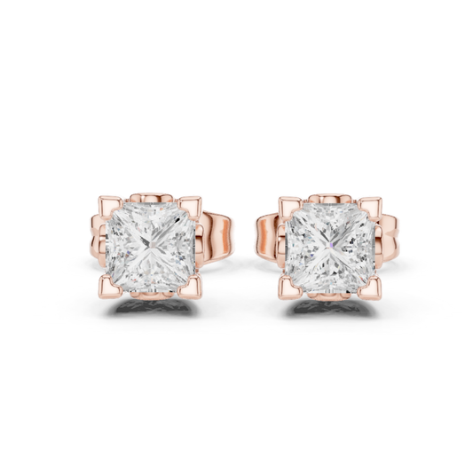 Princess Cut Lab Grown Classic Studs Solitaire Diamond Earring
