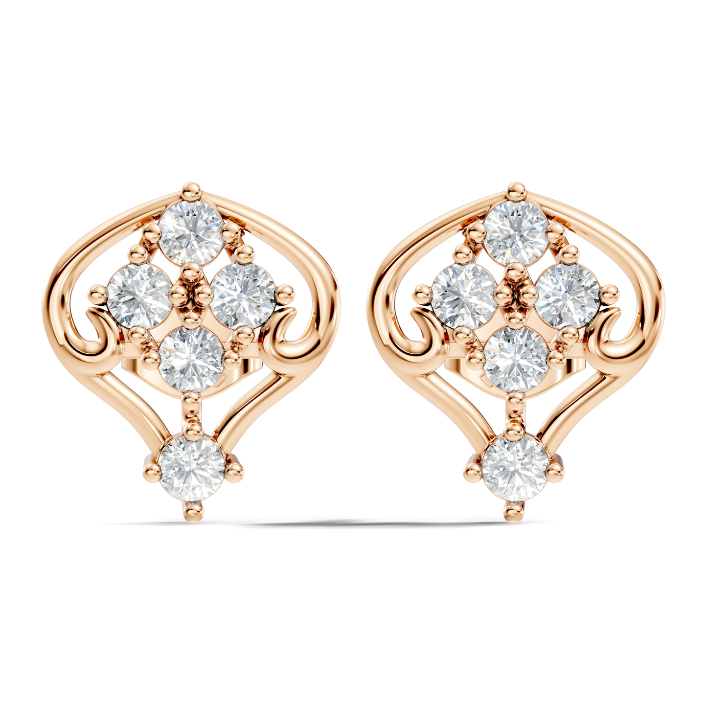 Lab Grown Round Cut Diamond Vintage Scroll Cluster Stud Earring