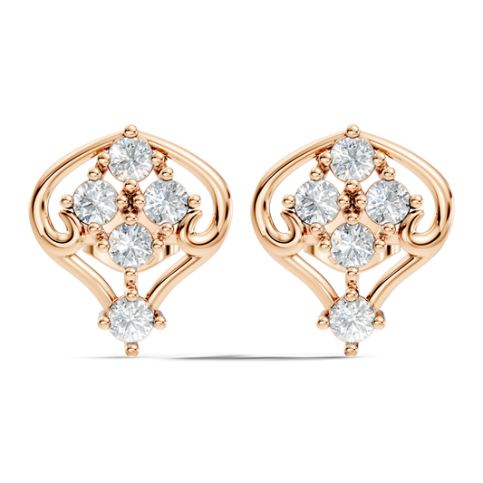 Lab Grown Round Cut Diamond Vintage Scroll Cluster Stud Earring