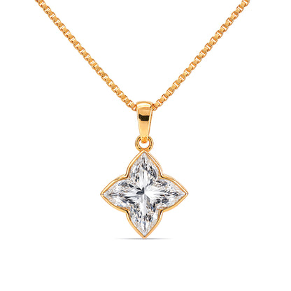 Bezel Set Clover Lilly Cut Diamond Pendant with Chain