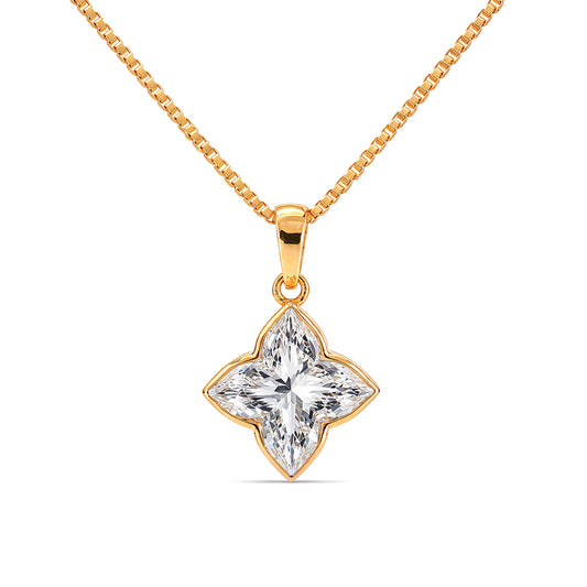 Bezel Set Clover Lilly Cut Diamond Pendant with Chain