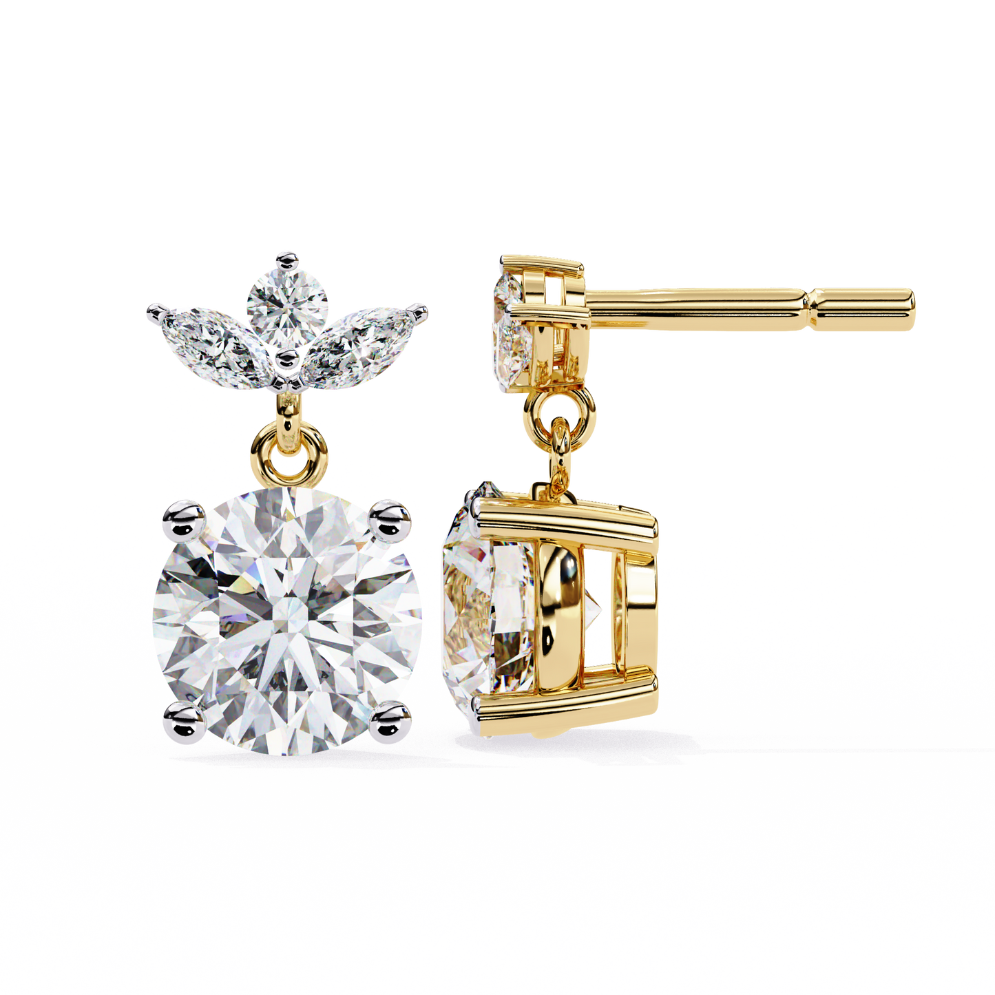 2.02Ct Marquise And Round Cut Lab Grown Diamond Classic Timeless Vintage Drop Earring, Annivrasry Gift For Her - HIGHCARAT DIAMONDS
