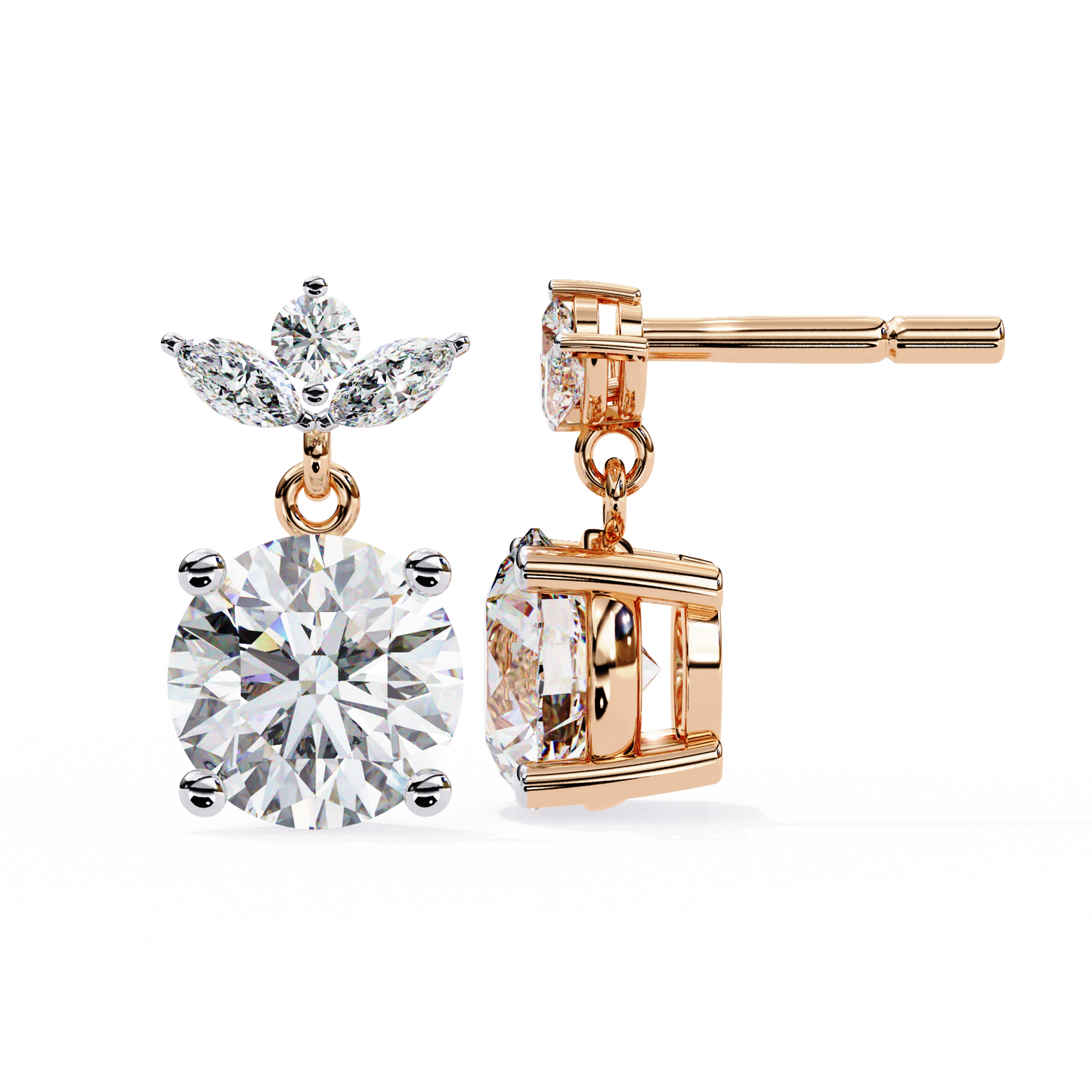 2.02Ct Marquise And Round Cut Lab Grown Diamond Classic Timeless Vintage Drop Earring, Annivrasry Gift For Her - HIGHCARAT DIAMONDS