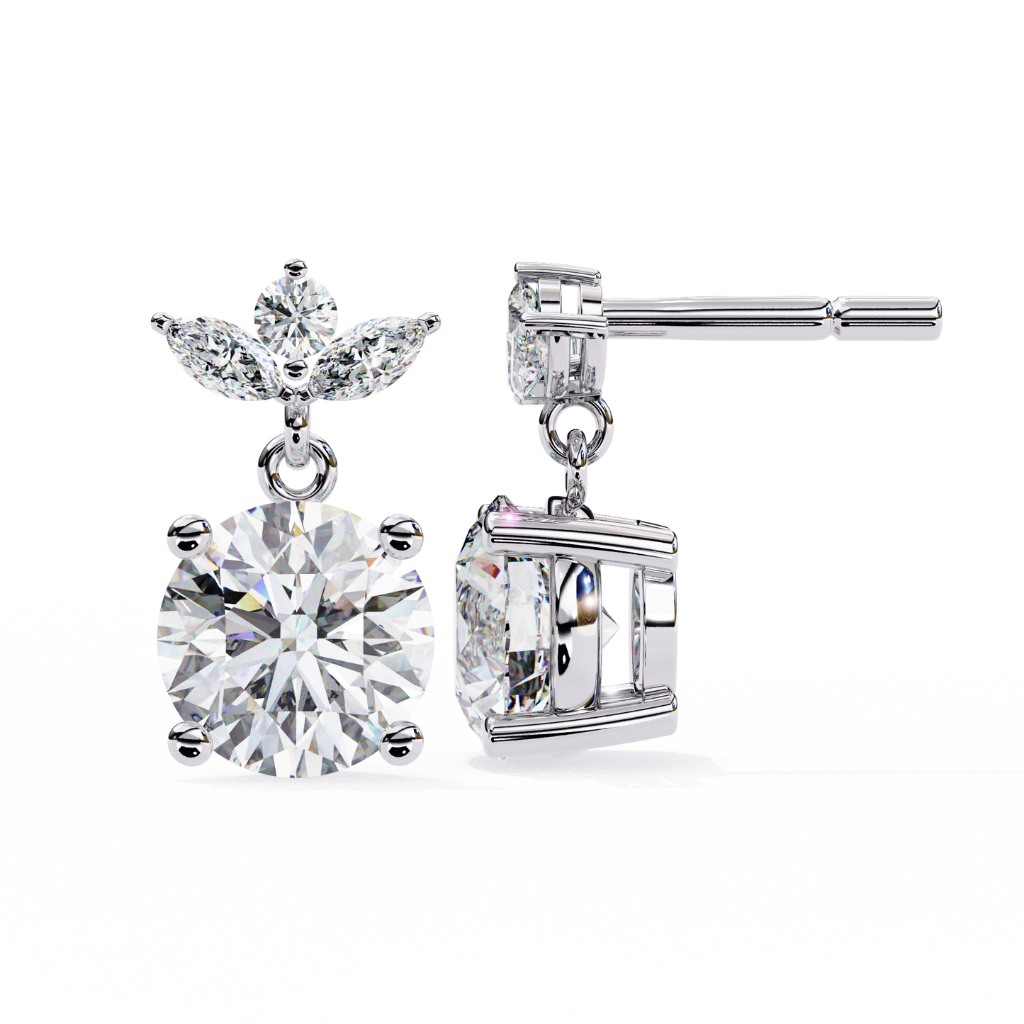 2.02Ct Marquise And Round Cut Lab Grown Diamond Classic Timeless Vintage Drop Earring, Annivrasry Gift For Her - HIGHCARAT DIAMONDS