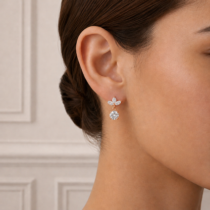 2.02Ct Marquise And Round Cut Lab Grown Diamond Classic Timeless Vintage Drop Earring, Annivrasry Gift For Her - HIGHCARAT DIAMONDS
