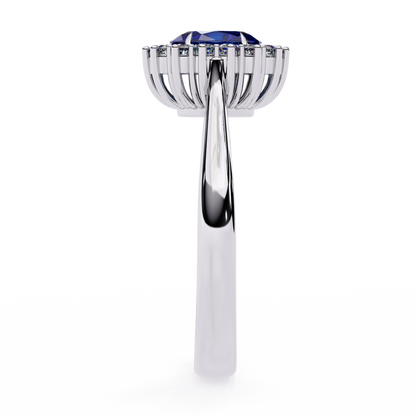 2.04 Ct Oval And Round Cut Blue Sapphire Diamond,10k  Blue Fancy Delicate Elegant Ring