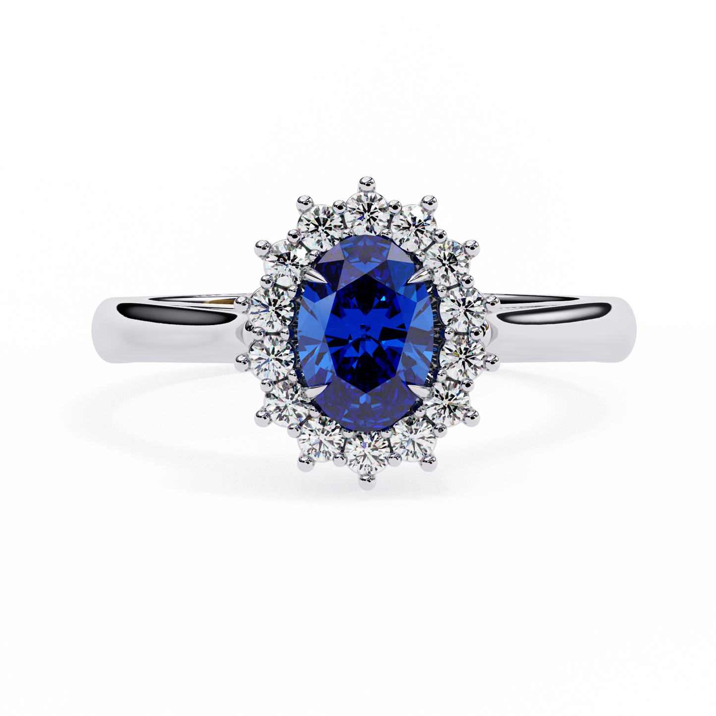 2.04 Ct Oval And Round Cut Blue Sapphire Diamond,10k  Blue Fancy Delicate Elegant Ring