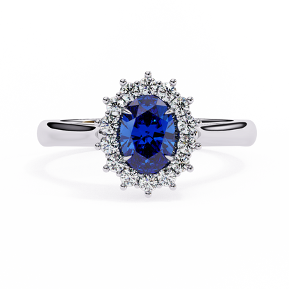 2.04 Ct Oval And Round Cut Blue Sapphire Diamond,10k  Blue Fancy Delicate Elegant Ring
