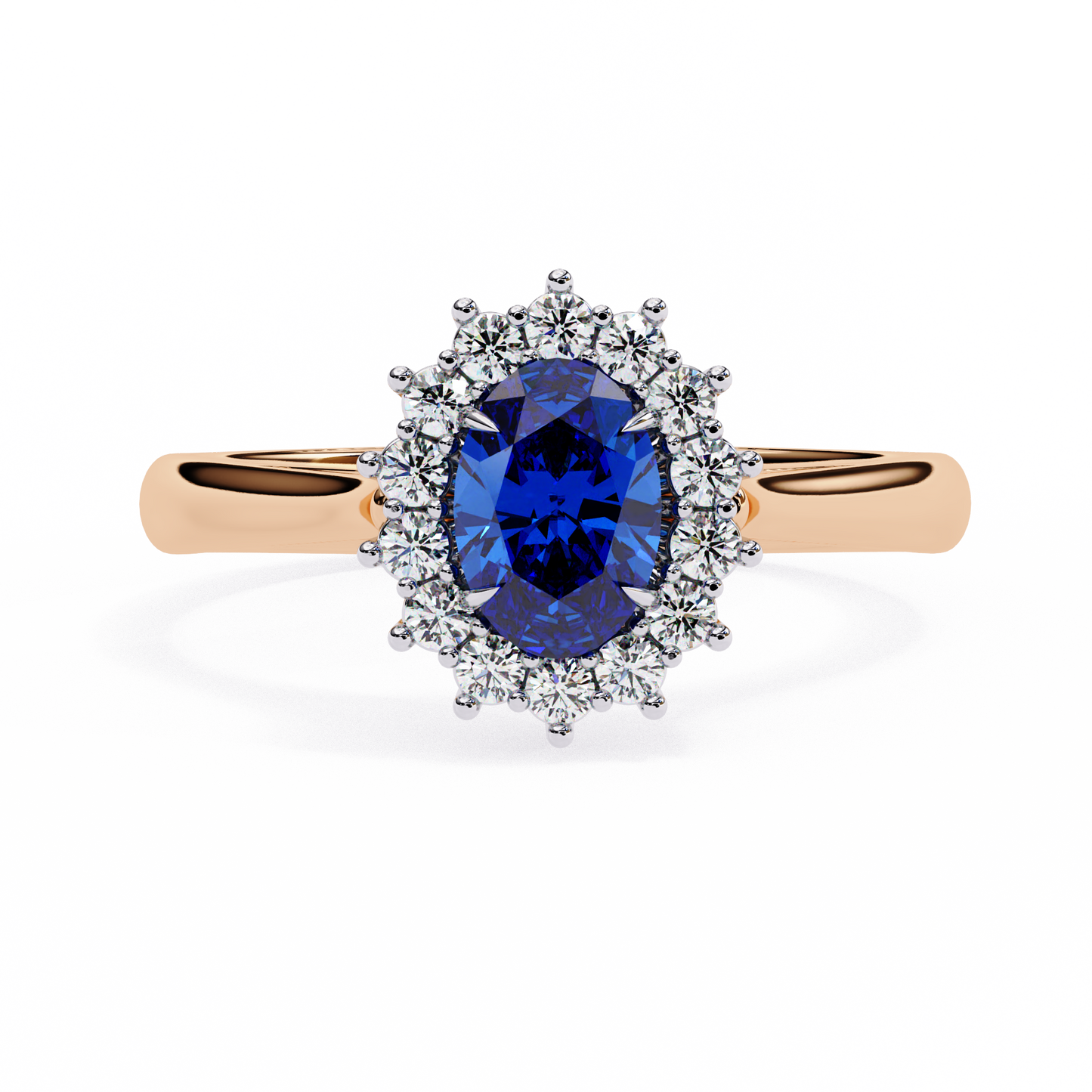2.04 Ct Oval And Round Cut Blue Sapphire Diamond,10k  Blue Fancy Delicate Elegant Ring