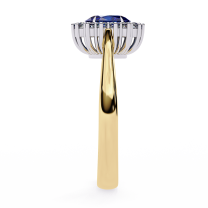 2.04 Ct Oval And Round Cut Blue Sapphire Diamond,10k  Blue Fancy Delicate Elegant Ring