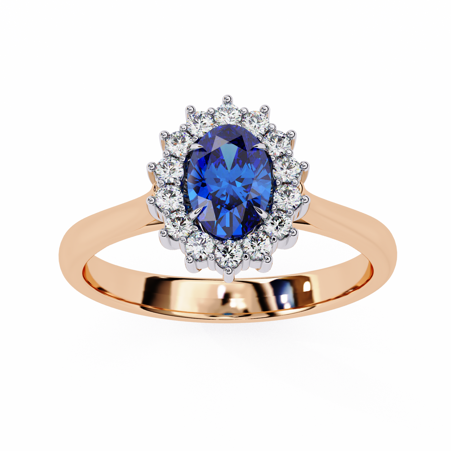 2.04 Ct Oval And Round Cut Blue Sapphire Diamond,10k  Blue Fancy Delicate Elegant Ring