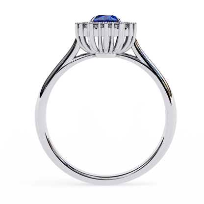 2.04 Ct Oval And Round Cut Blue Sapphire Diamond,10k  Blue Fancy Delicate Elegant Ring - HIGHCARAT DIAMONDS